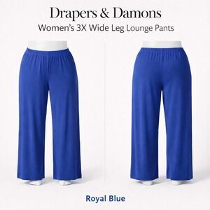 Drapers & Damons Womens 3X Wide Leg Lounge Pants Royal Blue Elastic Waist Plus